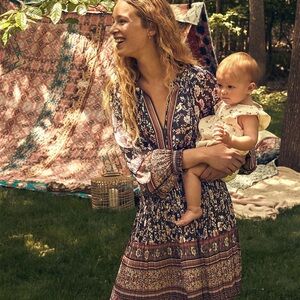 Anthropologie Current Air Boho Floral Peasant Dress | Long Sleeve Size Small